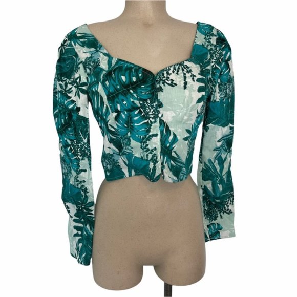 Guess Telana 100% Linen Jungle Print Top Small NWT - Picture 2 of 9